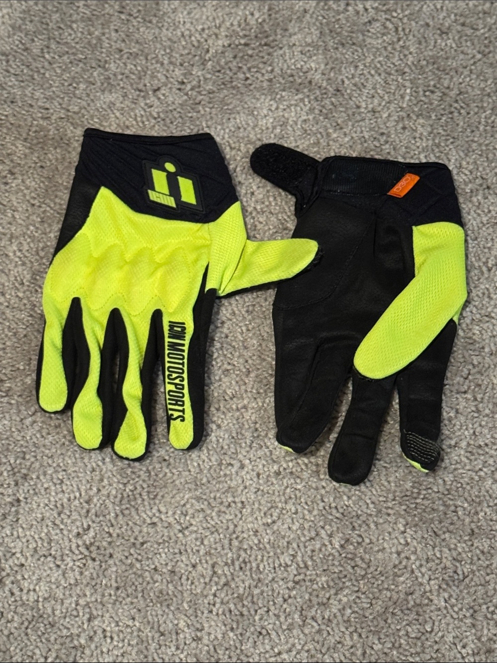 ICON High-Vis Yellow and Black Men's Motorsport Gloves